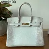 BASS ABIAN NOTTE Platinum Platinum Crocodile Borsa luminosa 30 Wear's Women's Borse a mano cucito 25 Pelle fatte a mano in pelle fatta a mano