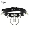 Kettingen Punk Black Bell Lock Pu Lederen kettingen voor vrouwen Cosplay Rock Geometrie Rivet Collar Choker Ketters Festival Sieraden