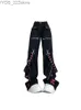 Women's Jeans Womens Black Gothic Luggage Goods Jeans Harajuku Retro Y2k Denim Trousers Denim Pants 90s Aesthetics Garbage Expression 2000s New Clothes yq240423