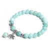 Stands Femelle Lucky Blue Amazonite Beads Metal Elephant Charm Bracelet For Women Bracelet Bracelet Bijoux Cadeaux Dropshipping Wholesale