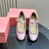 Designer Sandals Women Shoes Ballerina Flat Ballet Summer Slides Sandals Dress Loafers Blue Denim Round Head Luxury Rhinestone Mary Jane Partydress Dance Shoe