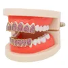 18K ELEKTROLATERAD MICRO INLAID 4A ZIRCON HIP-HOP-SKLAR MED GRills Pink Diamond Vampire Fangs Accessories