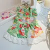 Dog Apparel Fashion Pet Green Clothes Summer Cute Cherry Oil Painting Skirt Teddy Medium-sized Puppy Clothing Suspender Dress