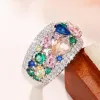 Band Huitan Rainbow Color Cubic Zirconia Rings Kvinnor Nya bröllopstillbehör Lyxiga trendiga kvinnliga ringar Party Statement smycken 2023