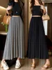 Kjolar franska retro grå drapering kjol lång kvinnors sommar lat stil lös a-line smal och stor nederkant