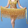 Scen Wear Dancing Belt för Women Chiffon Sequins Tassel Belly Dance Accessories Costumes Scarf