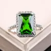 Bands Large Green Stone Bright Ring Square Silver Color Rings Women Anniversary Birthday Party Commitment Jewelry Anillos Mujer F5C146