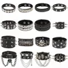 Skull Star Heart Punk Gothic Rock Three Row Metal Stud Spikes Rivet Pu Leather Wristband Bangle Wide Cuff Bracelet 240418