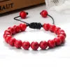 Strands Red Natural Stone Bracelet Braided Black Rope Bangles Cross Helmet 8MM Beads Bracelets For Women Men Handmade Yoga Jewelry Gifts