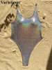 Menas de banho feminina S - XL Mini Micro Thong Glitter Sparkling Women One Piece Swimsuit Female Alta Perna Cut Bather Suit Swim V5458