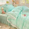 Schattige prinsesstijl seersucker beddengoed set voor dames katoenen vaste kleur ruches bed rok laken sets king queen dekter cover 240416