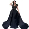 Elegant Arabic One Shoulder Mermaid Evening Dresses Sequins Lace Appliques Sweetheart Charming Formal Gown With Detachable Train Black Satin Long Prom Dress