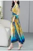 Casual Dresses Peacock Print Long Dress Luxury Real Silk Women Beach Holiday