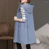 Frauenwesten Frühling Herbst Mitte-Long Trench Coat Weste Frauen 2024 Lose Kapuze-Windbreaker Pure Farbe Ein-Brust-Weste weiblich