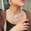 Halsband örhängen set beaqueen 4pc lysande kubik zirkon stora 2 skiktade smycken för kvinnor dubai saudiarabien kvällsklänning parti js413