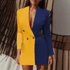 Robes décontractées Femmes Blazer 2024 Spring Slim Slee Long Long Suit Elegant Female Suit Double Couleur Blocage de manteau Poit