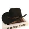 Zespół skórzany kawowy Vintage Kobiety dla rodziców mężczyzn Kid Child Wełna szeroka Brim Cowboy Western Hat Cowgirl Bowler Cap 54-57-61cm 240415