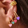 Boucles d'oreilles cerceaux TRENDY Couleur d'huile dégoulinante émail amour coeur pour les femmes cz gold plaqué rond cercle huggie bijoux