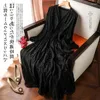 Robes décontractées limiguyue en dentelle à volants Patchwork broderie noire robe élastique d'été femme français style a-ligne long vestidos z007