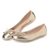 Casual Shoes US 5-9 Lightweight Soft PU Leather Comfort Gold Silver Woman Flats Ladies SLIP-ON Summer Bowknot Ballerina