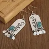 Dangle Chandelier Geometric Shape Hollow Flower Pattern Irregular Turquoise Inlaid Earrings for Women Bohemian Vocation Trendy H240423