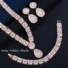 Strands CWWZircons Exclusive Dubai Gold Plate Jewellery Luxury Cubic Zirconia Necklace Earring Bracelet Party Jewelry Set for Women T053