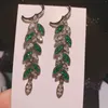 Hoop Earrings FXLRY Elegant Fashion Gun Black Green Leaves Long Section With Zircon Dangling Earring For Women Jewelry