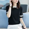 Women's Polos White Short Sleeve Tee Clothing Knit T-shirt Woman Black Polo Neck Shirts For Women Tops V Y2k Fashion Cotton Aesthetic Cute