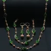 Strängar kvinnor damer 585 rosguld färg brun grön pärla armband halsband örhängen set smycken