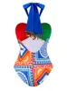 Vintage kleur rode print uit één stuk zwempakset sexy lingerie voor vrouwen strandjurk elegantie luxe slanke fit cover-up