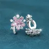 Brincos elegantes rosa cristal sakura brincos de zircão branco brincos fofos de flores para mulheres Vintage Silver Color Jewelry Gifts
