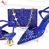 Dress Shoes 2024 Elegant Italian Coming High Quality Women And Bag Set In Royal Blue Color With Crystal For Party