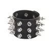 Skull Star Heart Punk Gothic Rock Three Row Metal Stud Spikes Rivet Pu Leather Wristband Bangle Wide Cuff Bracelet 240418