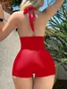 Swimwear femminile 2024 Halter Halter Solid One Piece Swimsuit da donna Bareggiatrice da bagno Sumping Abito da bagno Summer Summer