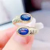Cluster Rings Natural Real Blue Sapphire Cring Регулируемое стиль 925 Серебряное серебро 4 6 мм 0,6CT 2PC Gemstone Чистые украшения для женщин мужчин