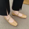 Casual Shoes Est Flashion Women's Flats Square Toe Mary Janes Sliver Gold Leather för kvinnlig spännband Damer grunt sko