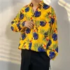 Versão coreana masculino de vestido de manga longa vintage Trendência casal casal havaiano blusas de estampa de flor sola camisa masculina roupas 240419