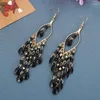 Stud Earrings Bohemian Ethnic Style Long For Women Girls Vintage Colorful Crystal Tassel Dangle Drop Fashion Party Jewelry