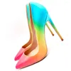 Elbise Ayakkabı Moda Kadınlar Pompalar Lady Rainbow Shiny Deri Deri Posty Toe Yüksek Topuklu Büyükler 33-43 12cm 10cm 8cm Stiletto