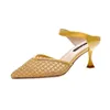 Slippers Comemore Mulheres Sapatos de verão Moda Sandálias de sapatos casuais de férias com calcanhar apontei 2024 High Heels Mules