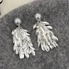 Stud Earrings PONYKISS 925 Silver Round Pearl Bead Leaf Tassel For Women Party Plant Fine Jewelry Minimalist Trendy Accessories