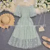 Fresh Daisy Dress For Women Summer Western Style Bubble Sleeve Embroidered Off Shoulder