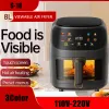 Fryers 220V 3Color Visual Air Fryer 8l stor kapacitet Hushåll Multifunktion Luft Fryer Touch Style Mini Oven