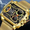 Montreuses-bracelets Lige Men's Militar Watch Square Square Digital Men Digital Sports Quartz Chronograph Corloge Male Montre Homme