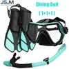 JSJM 111 Professional Scuba Diving Mask Equipment Diving Glasses HD Anti Fog Scuba Mask Underwater Snorkeling Snorkel Flippers 240409