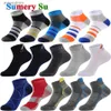 Men's Socks Mens cotton sports socks short sports running outdoor summer wash casual black red blue brand design mens 3 pairs set yq240423