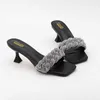 Sapateiros sapatos femininos quadrados de dedão quadrado pantofle slides de saltos finos de salto baixo Mulas chinelos de lampes pretos 2023 High So