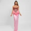 Vestidos de baile de criação de cristal rosa ilusão de coração com vestido de celebridade com miçangas 2024 shinestones laços up fenda gleat vestido elegante para mujeres