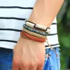 Strands Vintage Wood Beads Bracelet Fashion Handknitted Multilayer Leather Feather Stone Bracelet and Fashion Men's Bracelet Gift