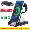 Chargers 5 dans 1 15W Pliable de chargeur sans fil Stand RVB LED Clock Fast Charging Station Dock pour iPhone Samsung Galaxy Watch 5/4 S22 S21